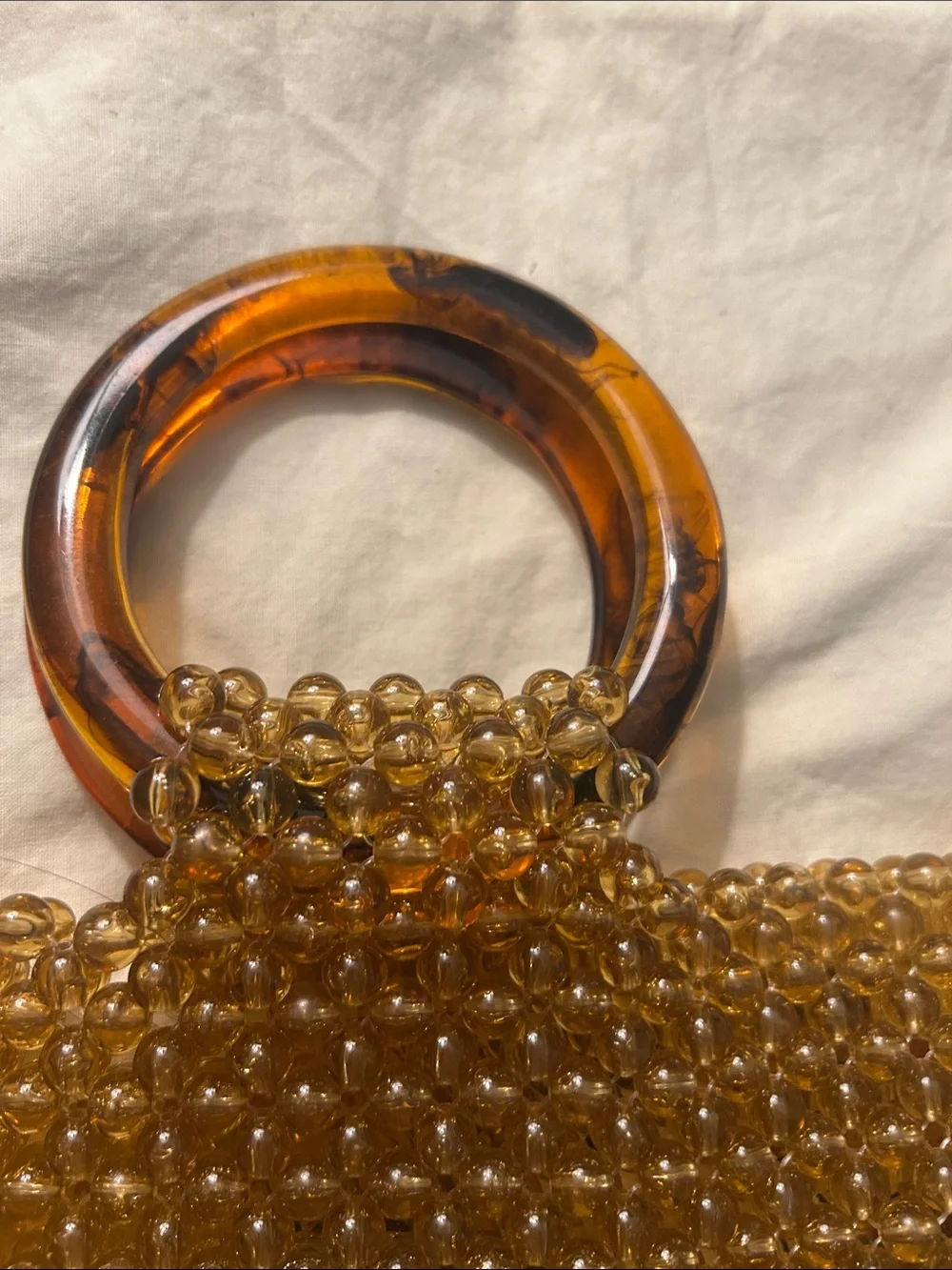 Source Unknown Amber Beaded Shoulder Bag with Tortoiseshell Handle